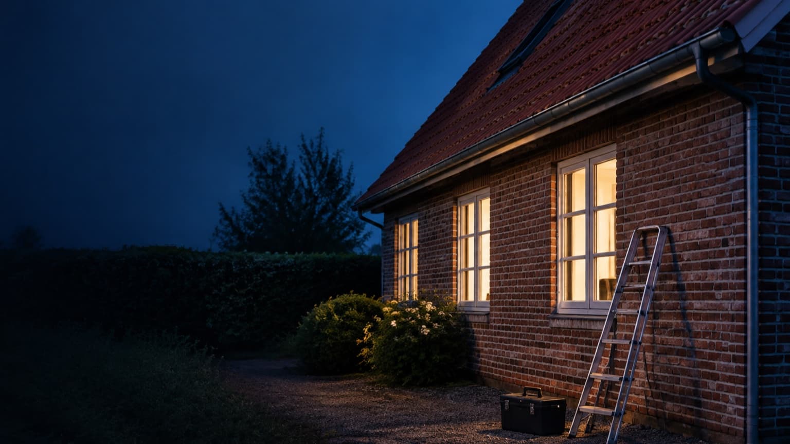 Husfacade med stige og værktøj til renovering